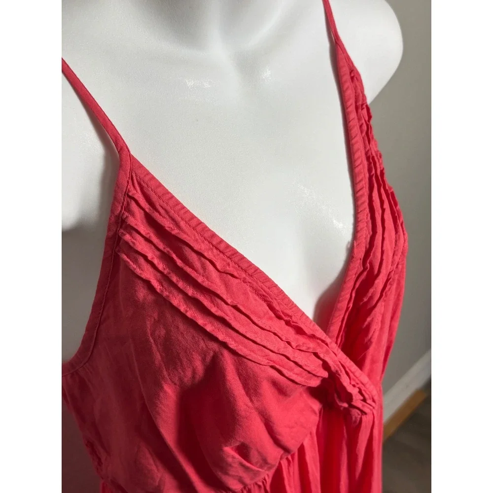 OVS Coral Red Cotton Tiered Maxi Dress Boho Sundress Vacation Smocked Back L/XL